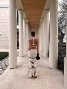 Vestido ajustado sensual con cuello halter escote al descubierto estilo vacacional - Blanco - Ver 4