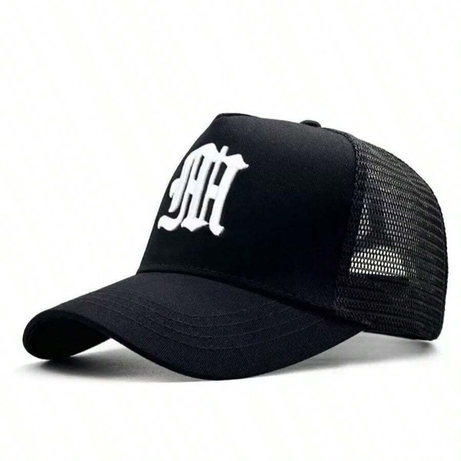 1 chiếc mũ lưỡi trai thêu chữ, mũ chống nắng thời trang bằng polyester, phụ kiện ngoài trời, mũ đội đầu bền chắc. - Đen và trắng - Xem 1