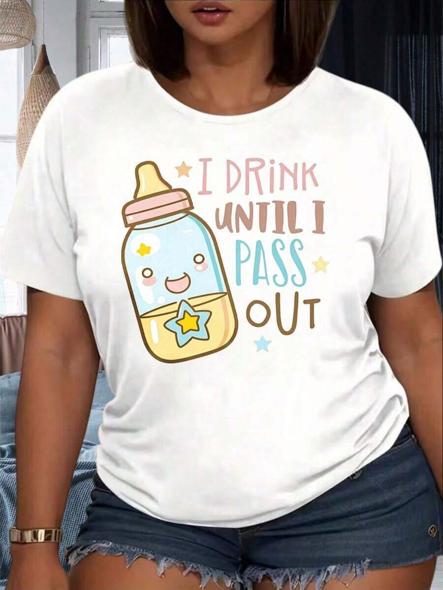 I Drank Until I Passed Out. Baby Bottle Design T-Shirt, Fun And Cute For Women, Casual Wear, Party T-Shirt, Women's T-Shirts - 白色 - 查看 1