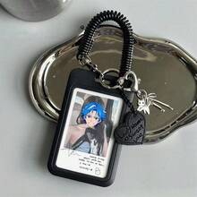 Black Ins Style Photocard Holder Keychain Cute Heart Pendant Card Protector With Spring Lanyard For Idol Photo Student ID Card - Color - View 1