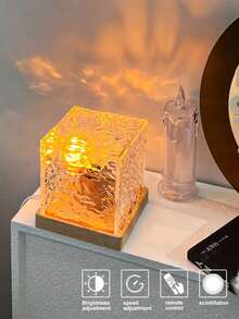 1pc 16-Color Water Wave Projection Lamp, USB Powered With Remote Control Ocean Wave Nightlight, Dynamic Rotating Crystal Cube Atmosphere Lamp, Suitable For Bedroom, Bathroom, Living Room Decor - One Size Fits All - View 3