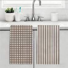 MEMNUN Conjunto de 2 panos de prato de microfibra super macios com estampa geométrica xadrez bege, 40 x 60 cm (15,75 x 23,62 pol.), ideais para decoração de cozinha, preparo de alimentos, chá e outras refeições. Laváveis à máquina, perfeitos para sala de jantar, cozinha, uso diário e como presentes. Ideais para todas as estações do ano. - Multicolorido - Ver 10