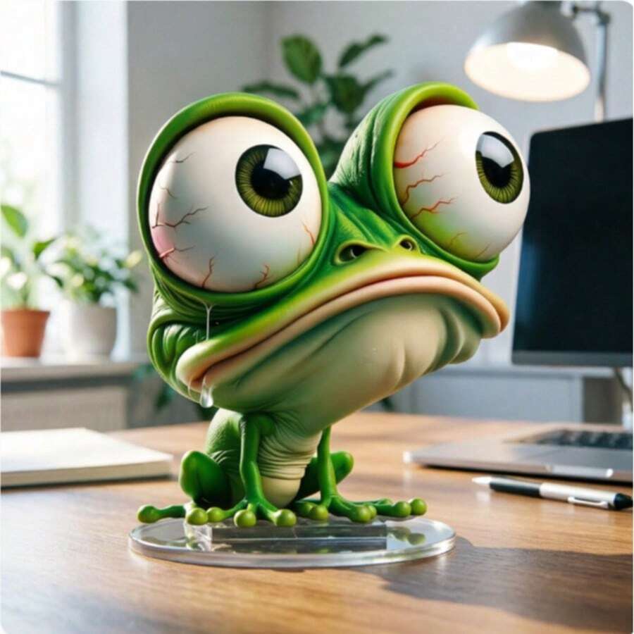 1pc Cute Creative Flat Acrylic Printed Funny Frog Home Living Room Entryway Desktop Ornament Decoration Gift