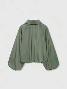 Women's Spring Casual Turndown Collar Zip-Up Long Sleeve Bomber Jacket - Army Green - View 2