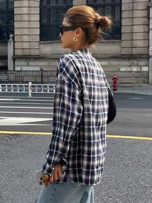 Camisa de manga larga con cuello vuelto, bordado de dibujos animados, estilo coreano casual, primavera/verano para mujer - Azul marino - Ver 2