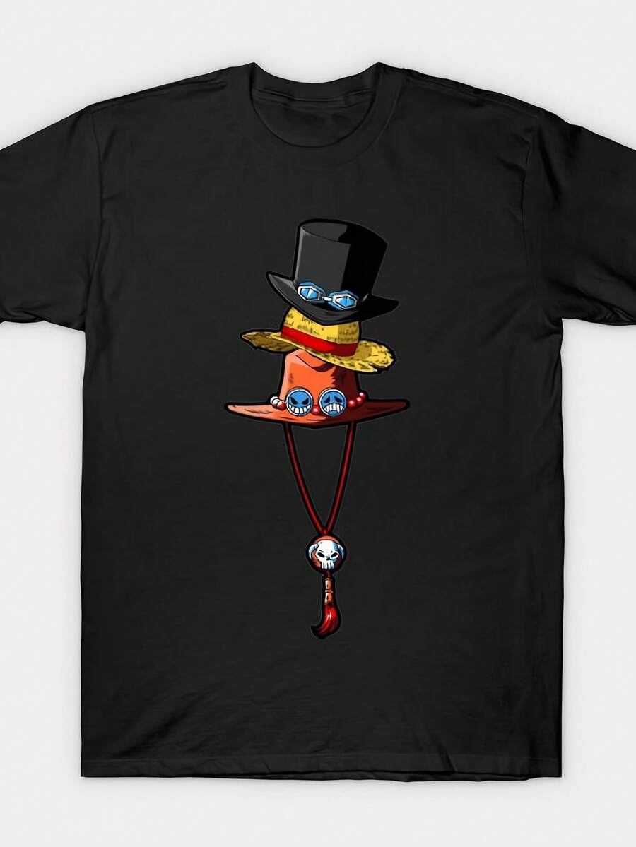 Camiseta estilo anime japonés de One Piece con diseño de sombrero de pirata, camiseta de manga corta para hombre, verano, M116 - Negro - Ver 1