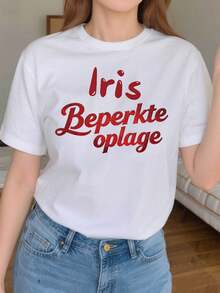 Talla Grande, Iris Beperkte Oplage, Camiseta de Mujer de Talla Grande con Estampado de Letras, Manga Corta, Cuello Redondo, Top Casual para Verano y Primavera, Ropa de Mujer, Adecuada para primavera, verano y otoño, - Blanco - Ver 7