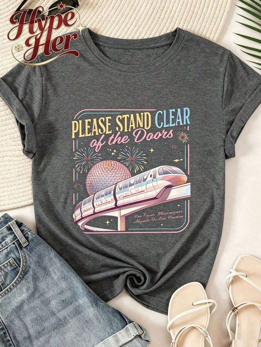 HypeHer Nueva Camiseta de Verano 2026 para Mujer, de Manga Corta, Cuello Redondo Regular, Estampado Casual con Temática de Monorail, Mezcla de Algodón, Regalo Ideal para Niñas o Mamás, Ajuste Veraniego para Mujer.Transpirable y cómoda. - Gris oscuro 3 - Ver 1