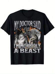Funny Werewolf Meme T-Shirt - 'My Doctor Said I'm Morbidly A Beast' Graphic, 100% Cotton, Crew Neck, Short Sleeve, Black, Perfect Halloween Gift For Men And Women, S-XXXXXL - 黑色 - 查看 8