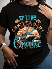 Nueva Llegada 2026: Camiseta de Vacaciones en Crucero para Parejas, Ideal para Hombres y Mujeres, 100% Algodón, Tallas S-XXXL. Tela Suave, Transpirable, a la Moda, 100% Algodón, Camiseta de Uso Diario para Mujer con Estampado Gráfico. - Negro - Ver 6