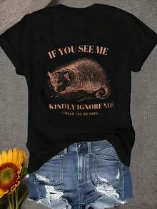 Una camiseta de manga corta para mujer, moderna, a la moda, retro, casual y holgada, adecuada para actividades al aire libre en primavera y verano, con estampado de pata de gallo: Por favor, ignórelo si lo ve, no tengo intención de ofender.Adecuada para compras diarias informales y uso cotidiano al aire libre.Camiseta de cuello redondo de estilo casual.Camiseta para mujer cómoda y suave.blusas para mujer,blusas casuales para dama,tops,, mujer premium,y2k,playeras de mujer curvy,ofertas y liquidaciones ropa mujer,playeras deportivas para mujer,,playeras de hombre, mujer,blusas>elegante XYYU - Negro - Ver 1