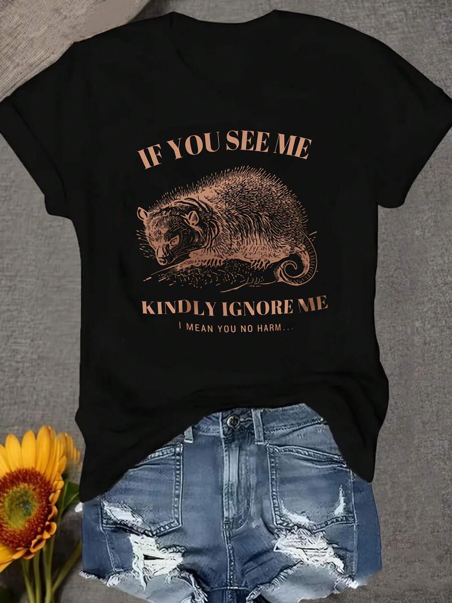 Una camiseta de manga corta para mujer, moderna, a la moda, retro, casual y holgada, adecuada para actividades al aire libre en primavera y verano, con estampado de pata de gallo: Por favor, ignórelo si lo ve, no tengo intención de ofender.Adecuada para compras diarias informales y uso cotidiano al aire libre.Camiseta de cuello redondo de estilo casual.Camiseta para mujer cómoda y suave.blusas para mujer,blusas casuales para dama,tops,, mujer premium,y2k,playeras de mujer curvy,ofertas y liquidaciones ropa mujer,playeras deportivas para mujer,,playeras de hombre, mujer,blusas>elegante XYYU - Negro - Ver 1