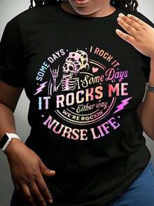 1 camiseta "Nurse Life Rocking Shirt": "Algunos días lo hago yo, otros días me hace vibrar". De cualquier manera, estamos rockeando. Camiseta "Nurse Life" para enfermeras, personal médico, trabajadores sanitarios. Idea de regalo para enfermeras en cumpleaños, Navidad o días festivos. 180g Algodón 100%. - Negro - Ver 2