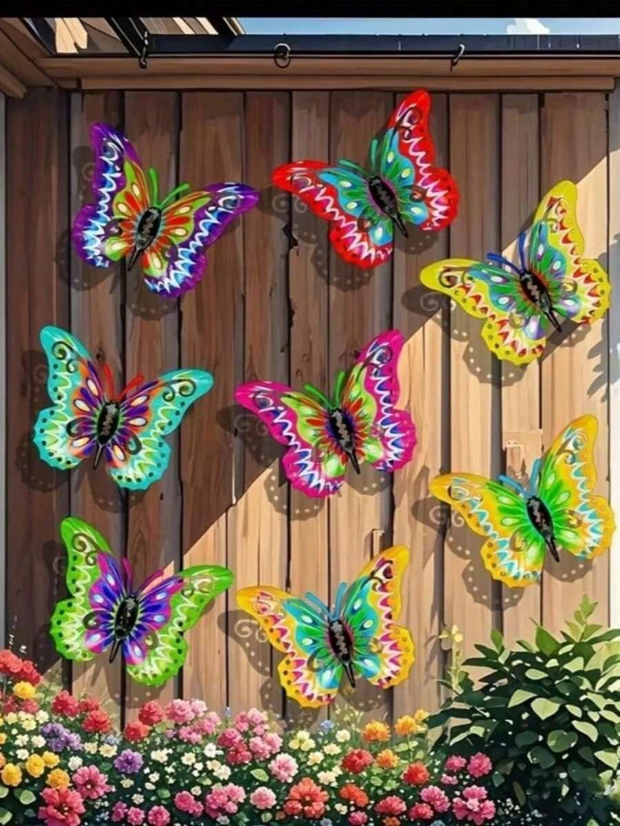 8pcs/Set Colorful Metal Butterfly Wall Art, Vibrant Outdoor Wall Decor, Indoor/Outdoor Metal Craft Decorations, Lively Home Accents - 8pcs Butterfly - View 1
