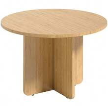 Round Coffee Table, Bamboo Living Room Table With Crossed Legs, Natural - Natural Color - View 1