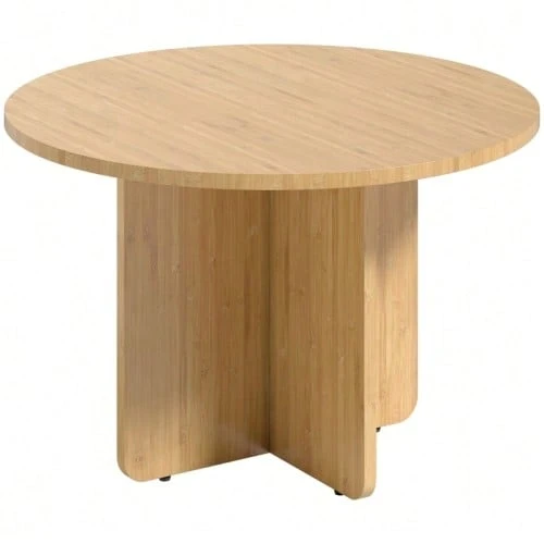 Round Coffee Table, Bamboo Living Room Table With Crossed Legs, Natural - Natural Color - View 1
