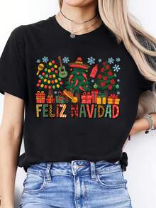 Diseño Simple y Versátil, Camiseta Casual de Primavera/Verano con Estampado de Letras Españolas, Cuello Redondo, Manga Corta, Camiseta Deportiva de Algodón para Mujer - Negro - Ver 7