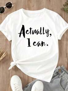 Camiseta Casual para Mujer con Frase Motivacional "En Realidad Puedo" para Uso Diario y Salidas - Blanco - Ver 2