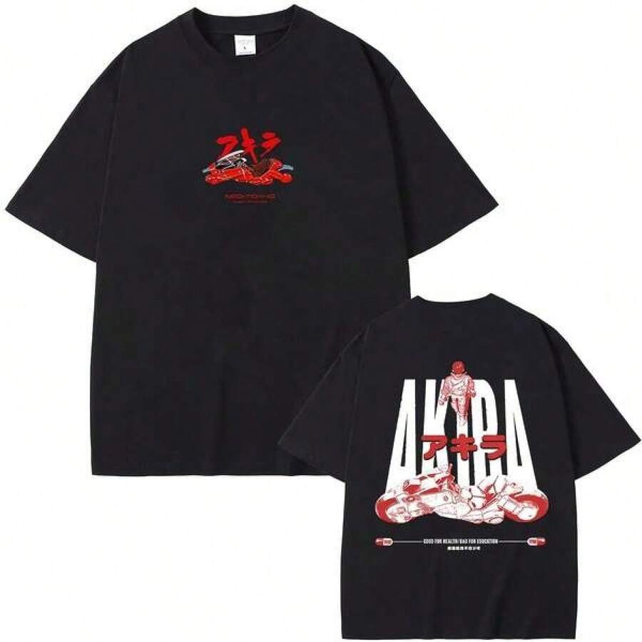Camiseta de Anime Akira, Ciencia Ficción Japonesa, Shotaro Kaneda, para Hombre y Mujer, Manga Casual - Negro - Ver 1