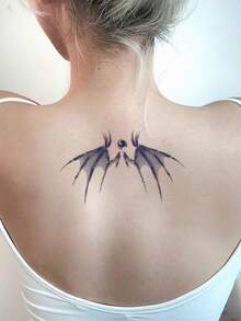 1 Tattoo Sticker, Dot-Pierced Dark Demon Wings, Horizontal Back, Personalized Temporary Tattoo Sticker, Washable, PVC, Disposable, Waterproof And Sweatproof, Suitable For Arms, Waist, Abdomen, Back, Legs, Non-Reflective, Realistic Tattoo, Suitable For People, Daily Use, Lasts 3-5 Days - Black - View 5