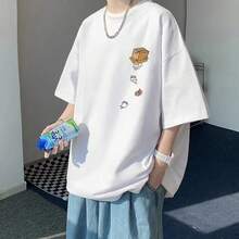 Camiseta de manga corta para hombre, tallas M-8XL, estilo coreano, holgada, estilo vintage americano, con estampado de gatito de dibujos animados, versátil, a la moda, para parejas. - Blanco - Ver 9