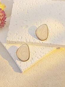Vintage Irregular Geometric Stud Earrings, Stainless Steel Jewelry For Women, Colorful Enamel, Hypoallergenic Non Tarnish Summer Beach Accessory - Gold - View 13