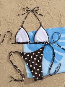 Bộ bikini nữ mùa hè, đồ bơi sexy họa tiết chấm bi, cổ yếm buộc sau lưng và quần buộc bên hông 2 mảnh, làm từ vải thoáng khí co giãn cao, phù hợp cho tiệc tùng, lễ hội âm nhạc, tiệc, mùa tốt nghiệp; đồ bơi nữ thanh lịch, bộ bikini sexy thời trang, trang phục đi biển cho nữ. - Nhiều màu - Xem 6