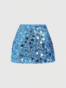 Pantalones elegantes con lentejuelas multicolor de moda para mujer - Celeste - Ver 2