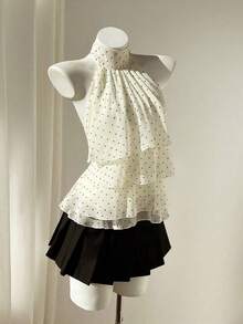 Women's Blouse With Ruffled Collar And Polka Dot Print - 彩色 - 查看 5