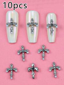 10pcs Nail Art Nail Charm Nail Accessories Y2K Style Three-Dimensional Exquisite Luxury Cross Pearl Tassel Chain Pendant Nail Gemstone Nail Accessories DIY Suitable For Nail Salons, Bags, Shoes, Clothes, Phone Cases, Also Suitable For Daily Life And Holiday Parties Nail Charms - Multicolor - View 7