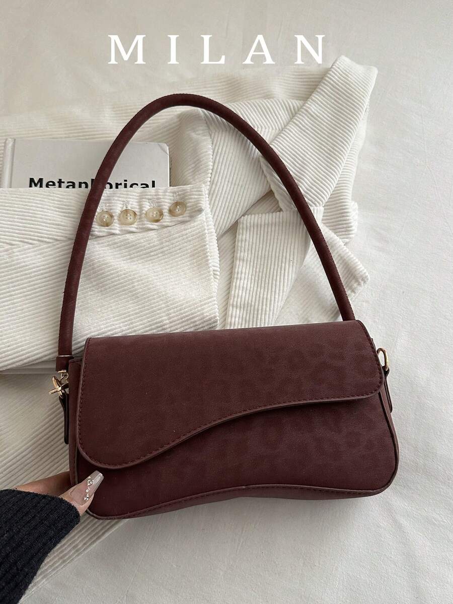 Fashionable Dynamic Leopard Print Dopamine Solid Color Asymmetrical Flap Vintage Minimalist Elegant Shoulder Bag - Burgundy - View 1
