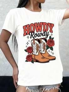 Camiseta Divertida de Estilo Country Occidental para Mujer, Blanca de Manga Corta, Adecuada para Todas las Temporadas, Moderna y Versátil, Resistente y Fresca, con Estampado Humorístico, Tejido Elástico Casual y Cómodo - Camiseta Unisex de Algodón de Manga Corta y Cuello Redondo de Estilo Urbano Vintage - Blanco - Ver 7