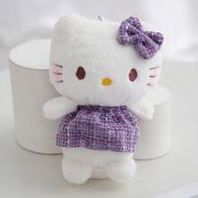 1 pieza Muñeca de peluche con falda a cuadros de 12 cm, lindo peluche de gato de dibujos animados KT, muñeca de gato vestida, regalo para niñas, colgante para bolso, múltiples colores disponibles, decoración suave y adorable de estilo femenino, regalo de cumpleaños y vacaciones, decoración del hogar, mercancía de dibujos animados - Multicolor - Ver 8