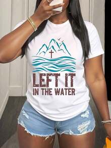 I Left It In The Water - Mountain Cross Design T-Shirt With Christian Statement Of Faith - Unisex Vintage Urban Style, Loose Fit Short Sleeve Cotton Crew Neck T-Shirt, 100% Cotton - 白色 - 查看 3