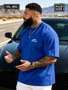 Plus Size Men's Solid Color Round Neck Short Sleeve T-Shirt, Comfortable & Breathable For Summer Wear Sports - Blue - View 4