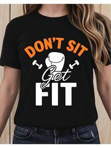ComfortableCamiseta de Motivación para Mujer Fitness, Estilo Casual para Gimnasio, Estilo de Vida Activo, Look Deportivo, Blusas bonitas 2D para mujer, Camiseta de Mujer, Diseño Casual Holgado, Holgado Ligeramente ExtendidoFashion All-match Women's Short Sleeve T-shirt, Basic Style for Inner & Outer Wear - Negro - Ver 1