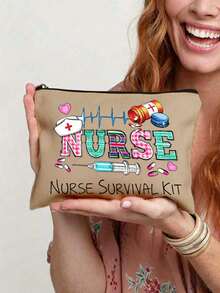 1pc,Nurse Survival Kit Cosmetic Bag - Colorful Plaid NURSE Letter Print Makeup Pouch With ECG Heartbeat, Syringe, Pill Bottle & Nurse Hat Pattern, Portable Canvas Travel Toiletry Bag, A Makeup Bag Designed For Nurses, A Fun Gift For Women, Nursing Students, And Practitioners, Perfect For Nurse Appreciation Week, A Travel Bag For Cosmetics, A Portable Storage Solution For Toiletries, And A Bag For Beauty And Skincare Products - Multicolor - View 15