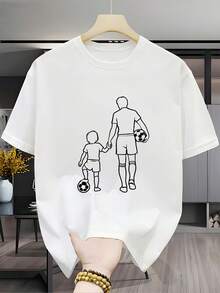 Camiseta de Fútbol para Padre e Hijo - Conjunto a Juego de Camisetas de Manga Corta con Cuello Redondo para Padres e Hijos, Lavable a Máquina, Ropa Casual de Verano Adecuada para Deportes, Uso Diario y Salidas - Blanco - Ver 1