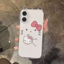 SANRIO Ốp lưng điện thoại trong suốt thiết kế tai mèo và nơ thắt cổ áo kiểu váy đen nhỏ, tương thích với iPhone 15/16/17 Pro Max, 14/13/12/11. - Cung KT - Xem 2