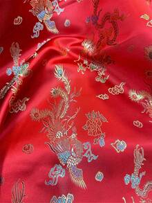 Luxury Red Chinese Dragon Phoenix Jacquard Brocade Fabric, Lustrous Satin Brocade With Dragon Phoenix & Cloud Jacquard, Soft, Drapable & Breathable, Great For Costumes, Quilting, Decor, And Crafts, 50cm/1yard/3yard/5yard - 1 - View 15