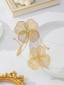 1pc Geometric Retro French Texture Flower Foot Ring Women's Foot Accessories Adjustable Opening Holiday Gift - Gold - View 2