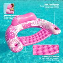 Sloosh - Flotadores inflables para Piscina para Adultos, Paquete de 2 sillas de Piscina con portavasos, Hamaca con Fideos para Relajarse, divertirse en el Agua en Verano, Nadar, Fiestas en la Playa - Azul rosa - Ver 3