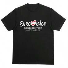 Camiseta Unisex Eurovisión Austria 2026, Camisetas de Moda de TV y Música, Tops Cómodos y Transpirables - Negro - Ver 5
