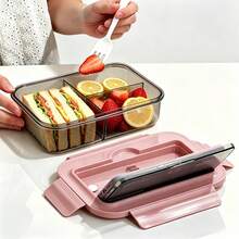 1 hộp cơm trưa màu hồng nhạt kèm thìa và dĩa, 3 ngăn đựng thức ăn, hộp bento màu xanh dương có nắp và dụng cụ ăn uống, dùng được trong lò vi sóng và máy rửa chén, hộp đựng cơm bằng nhựa thích hợp cho văn phòng, trường học, tiệc tùng, hoạt động ngoài trời, cắm trại, dã ngoại, ăn nhẹ. - Nhiều màu - Xem 2