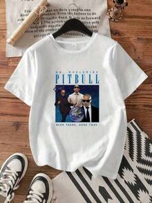 Camiseta de Mujer "Mr. Worldwide" de Pitbull - Icónica Camiseta de Cuello Redondo y Manga Corta, Adecuada para Conciertos, Festivales y Uso Diario (Lavable a Máquina) - Negro - Ver 1