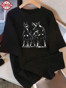 Camiseta de Mujer: Camiseta de Verano Moderna de Algodón Puro, Cuello Redondo Holgado, Ropa Versátil para Mujer, Camiseta Casual Cómoda para Adolescentes, Tops de Manga Corta Vibrantes y Juveniles para Uso Diario. - Negro - Ver 1