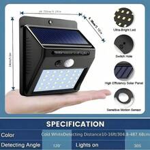 Solar Outdoor Light -4-Piece Set With Motion Sensor, Safety Light Belt, 3 Lighting Modes, IP44 Waterproof,Wireless Solar Powered Wall Light Suitable For Garden Fences, Courtyard Deck, Garage - màu đen - Xem 2