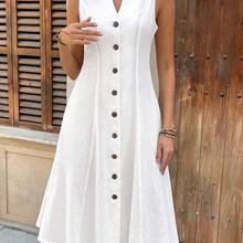 Nana's Women's Clothing Store  Vestido de mujer de manga corta con cuello redondo y estampado geométrico de verano - Blanco - Ver 9