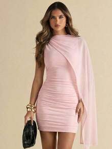 Vestido mini elegante con pliegues sin mangas de unicolor, adecuado para citas románticas, fiestas, reuniones formales, vestidos de dama de honor, vestidos de verano, vestidos de fiesta de té, Año Nuevo, Día de San Valentín, vestidos de cumpleaños, vestidos rosas, vestidos casuales, vestidos de verano - Albaricoque - Ver 11