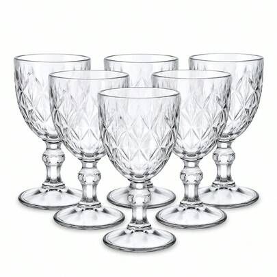 Jogo 6 Taças Vidro Lapidado elegante Água Suco Vinho 315ml